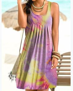 Boho Mode, Boho Styl, Sukienki Plus Size, Gradient Print, Tie Dye Women, Casual Tie, Mode Boho, Boho Summer Dresses, Pleated Mini Dress