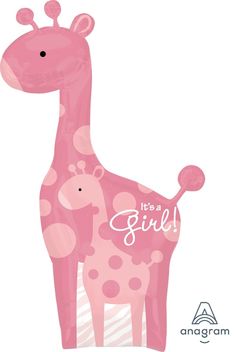 a pink giraffe balloon with the word girl on it