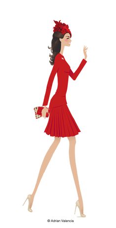 a woman in a red dress and heels is walking with her hand on her hip