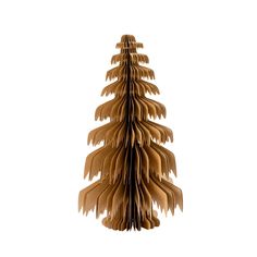 an origami christmas tree made out of brown paper on a white background with clippings