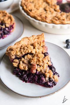 a slice of blueberry pie on a plate