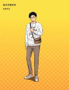 an anime character is standing with his hands in his pockets and looking at the camera