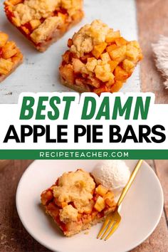 the best damn apple pie bars on a white plate