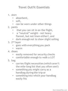 the rules for travel outfit essentials are shown in black and white, with an image of