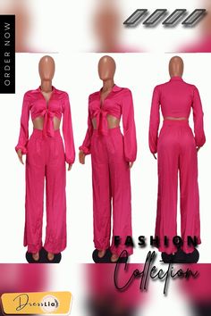 Stain Lace Up Crop Top Wide Leg Pants Outfits Pink Stretch Satin Bottoms, Casual Satin Pants For Spring, Casual Satin Sets, Casual Satin Wide Leg Pants For Summer, Casual Satin Trousers, Casual Satin Sets For Spring, Pink Wide Leg Sets For Night Out, High Waist Satin Pants In Casual Style, Casual High Waist Satin Pants