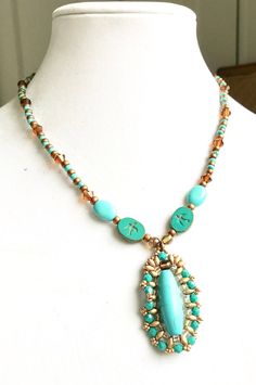 Handmade Bead Necklace for Women/ Bead Necklace Pendent/ Turquoise Blue Pendant/ Statement Necklace/one of a kind, gift for her Handmade Bead Necklace, Necklace Pendent, Boho Chic Necklace, Beaded Bib Necklace, Artisan Necklace, Leather Corded Necklace, Turquoise Bead Necklaces, Handmade Beaded Necklaces, Star Pendant Necklace