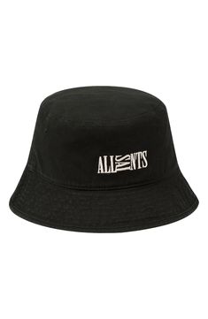 Cool branding fronts a classic bucket hat built from smart cotton canvas. Style Name:Allsaints Oppose Bucket Hat. Style Number: 6230559. Spring Black Cotton Bucket Hat, Urban Cotton Bucket Hat For Summer, Black Cotton Bucket Hat With Curved Brim, Urban Style Cotton Bucket Hat For Summer, Classic Cotton Bucket Hat With Curved Brim, Wide Brim Cotton Hat For Streetwear, Cotton Wide Brim Hat For Streetwear, Adjustable Urban Cotton Bucket Hat, Classic Cotton Bucket Hat For Spring