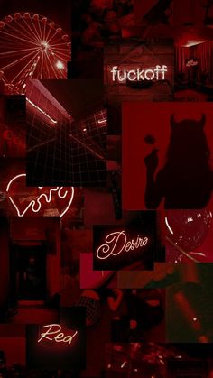 red and black collage with neon signs