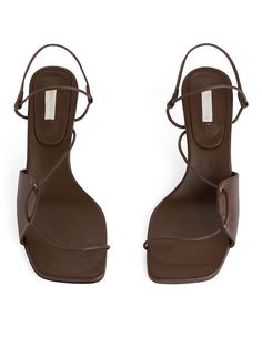 Leather Strap Sandals - Dark Brown - ARKET WW Dark Brown Boots, Adidas Bags, Leather Strap Sandals, Strappy Sandals Heels, Popular Outfits, Pretty Shoes, Block Heels Sandal, Shoes Trainers, Heeled Sandals