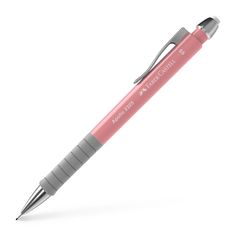 a pink and silver pen with the word's logo on it, sitting in front of a white background