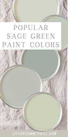 four different shades of gray paint with text overlay that says popular sage green paint colors