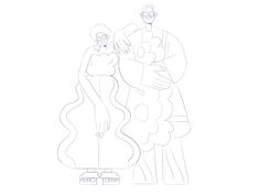 a drawing of a man and woman standing next to each other