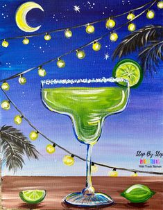 an acrylic painting of a green margarita cocktail