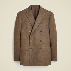 J.Crew: Kenmare Relaxed-fit Double-breasted Suit Jacket In Merino Wool For Men Double-breasted Wool Tweed Jacket For Business, Double-breasted Wool Tweed Jacket With Double Button Closure, Fall Wool Double Breasted Suit, Double-breasted Brown Wool Sport Coat, Double-breasted Wool Brown Sport Coat, Brown Double-breasted Wool Sport Coat, Fall Wool Double Breasted Suit With Notch Lapel, Classic Business Tweed Jacket With Double-breasted Buttons, Tailored Double-breasted Tweed Jacket For Business