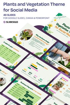 Plants and Vegetation Theme for Social Media I Google Slides, Canva & PowerPoint Presentation Template Canva Powerpoint Template, Social Media Presentation, Cute Plants