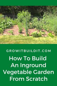 an in ground vegetable garden with text overlay reading how to build an in ground vegetable garden from scratch