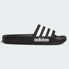 Adidas Youth Adilette Shower Sandal - Black-White (Side 1) Shower Sandals, Color Core, Adidas Branding, Black Clouds, Adidas Adilette, Youth Shoes, White Core, Cloud White, White Adidas