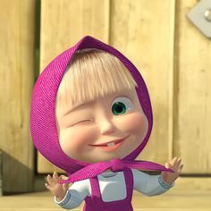 a cartoon character with blonde hair wearing a pink hoodie and smiling at the camera