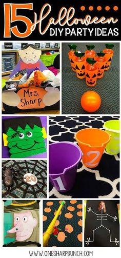 halloween diy party ideas with pumpkins and other crafts for kids to do on the table