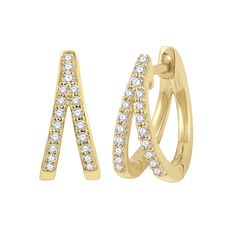 These diamond huggie hoop earrings are set in 10kt yellow gold (1/5ct tw). Delicate and ornate, these lovely earrings make a simple yet sophisticated statement. Dress for the occasion no matter what it is with these gorgeous hoop earrings. Enjoy complimentary cleaning and inspection at any Day's location for the life of these diamond earrings. Explore the vast history of gold. Day's is a proud sponsor of the Diamonds Do Good and Diamonds for Peace initiatives. Explore the story of diamonds at Da Statement Dress, Lovely Earrings, Huggie Hoop Earrings, No Matter What, Watch Brands, Diamond Jewelry, Womens Watches, Diamond Earrings, Matter