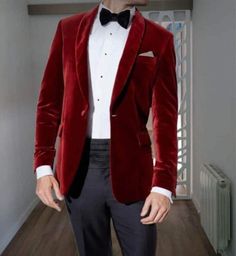 This is a Classy Tuxedo jacket  by GoldenfashionStore /crafted from high quality fabric and imported materials. Our products are handcrafted by experienced tailors who make sure the that the stitching is precise, lining is proper and the overall product is sturdy enough to not go out of shape for more than a few years. Also all our products have extra margins in their length, sleeves, sides so it's easily alterable if your size changes after some time. To see more available colours and designs i Red Velvet Wedding, Velvet Tuxedo Jacket, Luxury Coat, Prom For Guys, Christmas Jacket, Velvet Tuxedo, Velvet Wedding, Men Blazer, Wedding Jacket