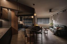 a living room and dining area in a house