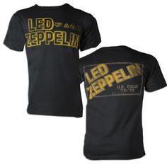 Vintage distressed gold printed black t-shirt from Led Zeppelin's UK tour 1972-73. Features gold Led Zeppelin log, Zoso Symbols & Tour Dates Material: 100% Cotton, Preshrunk Care: Machine Washable. Led Zeppelin Logo, Led Zeppelin Shirt, Gold Logo, Band Shirts, Gold Print, Band Tees, Led Zeppelin, Zeppelin, Tshirt Logo