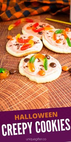 halloween creepy cookies on a table with candy