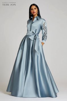 Color_Slate Mother Of The Bride Dresses Long, Ruffle Gown, Teri Jon, Mother Of Groom Dresses, Mob Dresses, Full Length Skirts, Tea Length Dresses, Dress Gown, Groom Dress