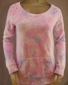 Volcom pink & purple tie dye studded sweatshirt Studded Sweatshirt, Purple Tie Dye, Purple Tie, Pinterest Closet