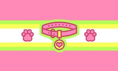 a pink dog collar with paw prints and a heart on it's front side