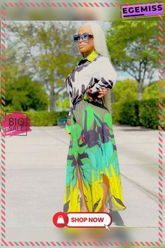 Tropicana Dress Chic Flowy Maxi Dress With Vibrant Print, Casual Multicolor Tropical Print Midi Dress, Green Spring Maxi Dress With Vibrant Print, Casual Multicolor Midi Dress With Tropical Print, Spring Green Maxi Dress With Vibrant Print, Trendy Long Summer Maxi Dress, Trendy Long Maxi Dress For Summer, Green Long Sleeve Maxi Dress For Casual Wear, Chic Long Sleeve Summer Maxi Dress