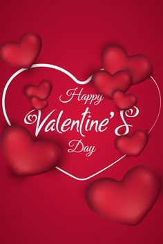 valentine's day card with hearts in the shape of a heart on a red background