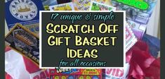 a pile of scratch off gift basket ideas for all occasions