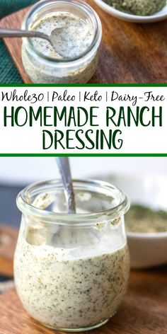 homemade ranch dressing in a glass jar with spoon