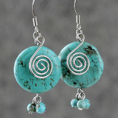 Turquoise earrings drop dangle loop big bridal by AniDesignsllc, $9.95 Diy Earring Ideas Homemade, Earring Design Ideas, Handmade Earrings Ideas, Style Royal, Turquoise Drop Earrings, Bead Choker, Earrings Bridesmaid, Wire Necklace, Earrings Inspiration