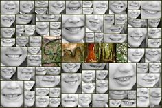 a collage of many different images of smiling people's faces and teeth, all in black and white