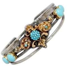 Jill Garber Antique Georgian 14 Karat Gold with Persian Turquoise Cuff Bracelet | From a unique collection of vintage Cuff Bracelets at https://www.1stdibs.com/jewelry/bracelets/cuff-bracelets/. Luxury Antique Handmade Cuff Bracelet, Turquoise Jewelry Handmade, Antique Turquoise Jewelry, Vintage Turquoise Jewelry, Handmade Turquoise Jewelry, Vintage Cuff Bracelet, Bakelite Jewelry, Persian Turquoise, Antique Bracelets