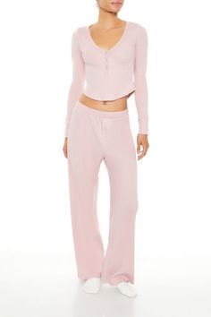 Pair of thermal knit pajampants featuring an elasticized mid - rise waist, button - front detailing, and straight leg. | 96% cotton, 4% spandex | Machine wash cold | Model is 5'9" and wearing Small | Thermal PajamPants Thermal Pajamas, Pajama Pants, Mid Rise, Pajamas, Straight Leg, Spandex, Pants, How To Wear, Trousers