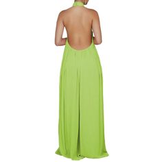 Fluorescent Green Halter Neck Backless Chiffon Wide Leg Jumpsuit Elegant Green Beach Jumpsuits And Rompers, Elegant Green Jumpsuits And Rompers For Beach, Green Backless Jumpsuits For Party, Green Backless Jumpsuits And Rompers For Party, Elegant Green Backless Jumpsuits And Rompers, Elegant Green Backless Jumpsuit, Green Backless Jumpsuits And Rompers For Summer, Green Summer Jumpsuits And Rompers For Party, Summer Stretch Jumpsuits And Rompers For Party