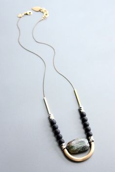 22” necklace with jasper, brass, and glass. 1 inch extender. Unique Adjustable Onyx Necklaces, Agate Jewelry With Adjustable Chain, Adjustable Unique Onyx Necklaces, Unique Adjustable Onyx Necklace, Long Agate Beaded Chain Necklaces, Long Agate Beaded Chain Necklace, Long Glass Necklace With Adjustable Chain, Adjustable Agate Jewelry With Chain, Adjustable Agate Necklace With Beaded Chain