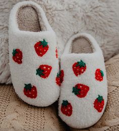 Strawberry Fuzzy Slippers - Lark & Lily Boutique Dr Shoes, Bedroom Slippers, Cute Slippers, Cozy Lounge, Fuzzy Slippers, Mode Inspo, Comfy Cozy, House Slippers, Cute Shoes