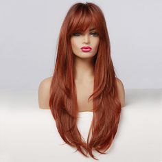 About this Wig:@12 Warm Auburn Copper Brown Long Straight Wolf Cut Synthetic Fiber Wig |【Wig Cap Included】【250°F Heat Resistant】【Adjustable Glueless】 Best Wolf Cut Wigs, Brown Wolf Cut Wig, Long Layered With Bangs, Black With Red Highlights, Layered With Bangs, Brunette Fringe, Bob Fringe, Air Touch, Hair Color Pictures