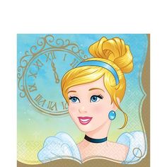 a woman with blonde hair and blue eyes wearing a tiara in front of a clock