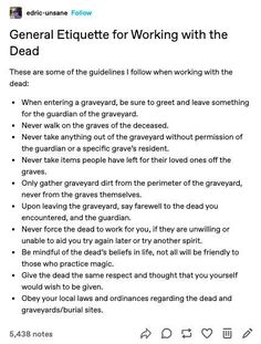 a screenshot of a text message with the caption'general etiquette for working with the dead '