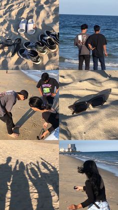 people on the beach with their shadows in the sand