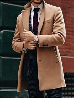 Men's Winter Coat Overcoat Trench Coat Outdoor Business Winter Fall Polyester Warm Outerwear Clothing Apparel Streetwear Casual Solid Color Quilted Notch lapel collar Single Breasted 2023 - US $35.99 Comfy Jackets, Mens Western, Coat Trends, Coat Men, Mens Winter Coat, Outerwear Outfit, Outwear Jackets, Woolen Coat, Mens Fall