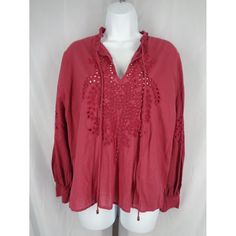 Zara Woman Blouse Top--New Size Small (Measurements Below) Dusty Wine/Burgundy Eyelet Detail Front, Back & Sleeves Ruffle Tassel V-Neck Long Sleeves Have Button Cuffs Split Side Seams Slightly Longer In Back 100% Polyester Machine Wash Approximate Measurements Laid Flat: Underarm To Underarm: 22-1/4" Sleeve Length (Neckline To End): 28-1/2" Length (Front Shoulder To Bottom): 23-3/4" Length (Back Neckline To Bottom): 25-1/2" Tassel Blouse, Woman Blouse, Zara Woman, Blouse Top, Zara Tops, Zara Women, New Color, Tassels, Blouses For Women