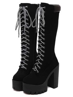 Goth Shoes, Black Chunky Heels, Stil Boho, Girly Shoes, Kawaii Clothes, Edgy Outfits, Cosplay Outfits, Fashion Mode, Heel Boots