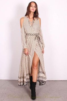 Cold Shoulder Maxi Wrap Dress - Lunik - Cream Classy Garden Party, Garden Party Dinner, Classy Garden, Chelsea Wedding, Bohemian Wrap, Exquisite Dresses, Us Fashion, Dresses Spring, Comfy Dresses